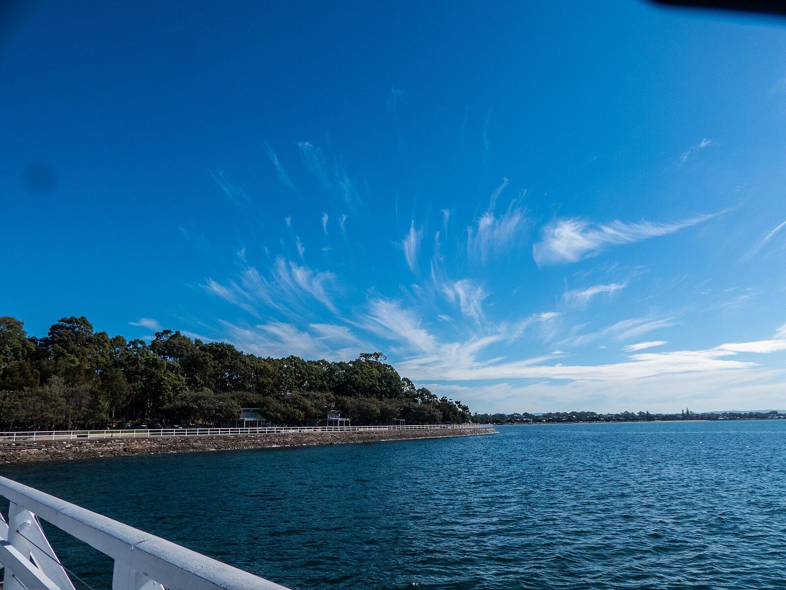 Shorncliffe Pier stretching out over Bramble Bay