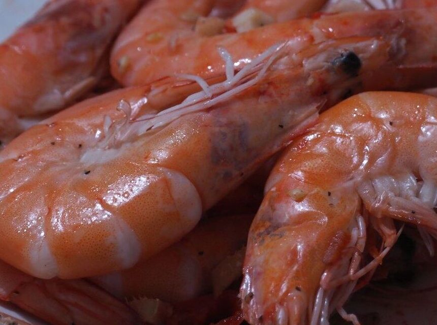 A pile of freshly cooked prawns